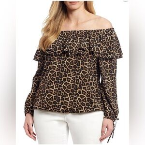 Michael Kors‎ Leopard Print Off-Shoulder Top